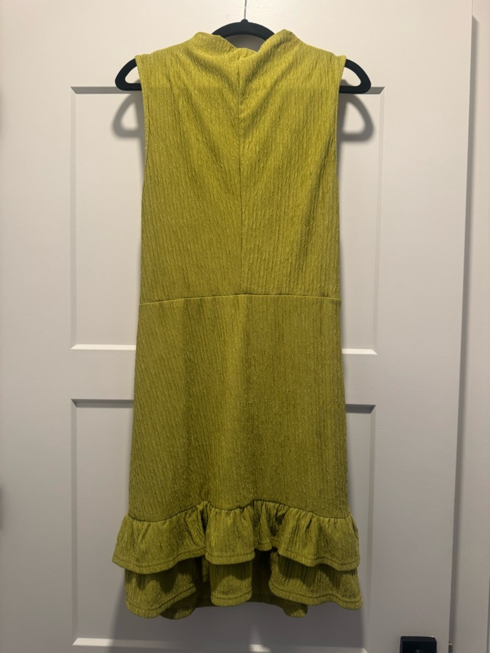 Lime Green Textured Ruffle-Hem Mini Dress